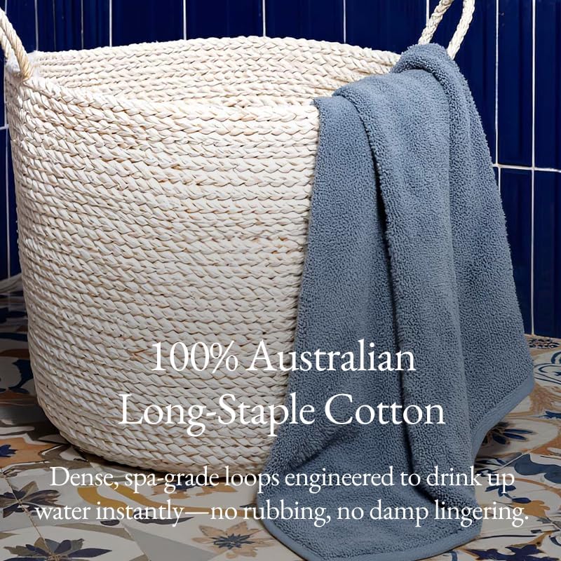 Italic Ultraplush 100% Australian Cotton Towels Standard 6 Piece Set, 2 Bath, 2 Hand, 2 Washcloths, 800GSM Lightweight, Highly Absorbent Quick Dry Soft Resort Grade Towels (Glacier)