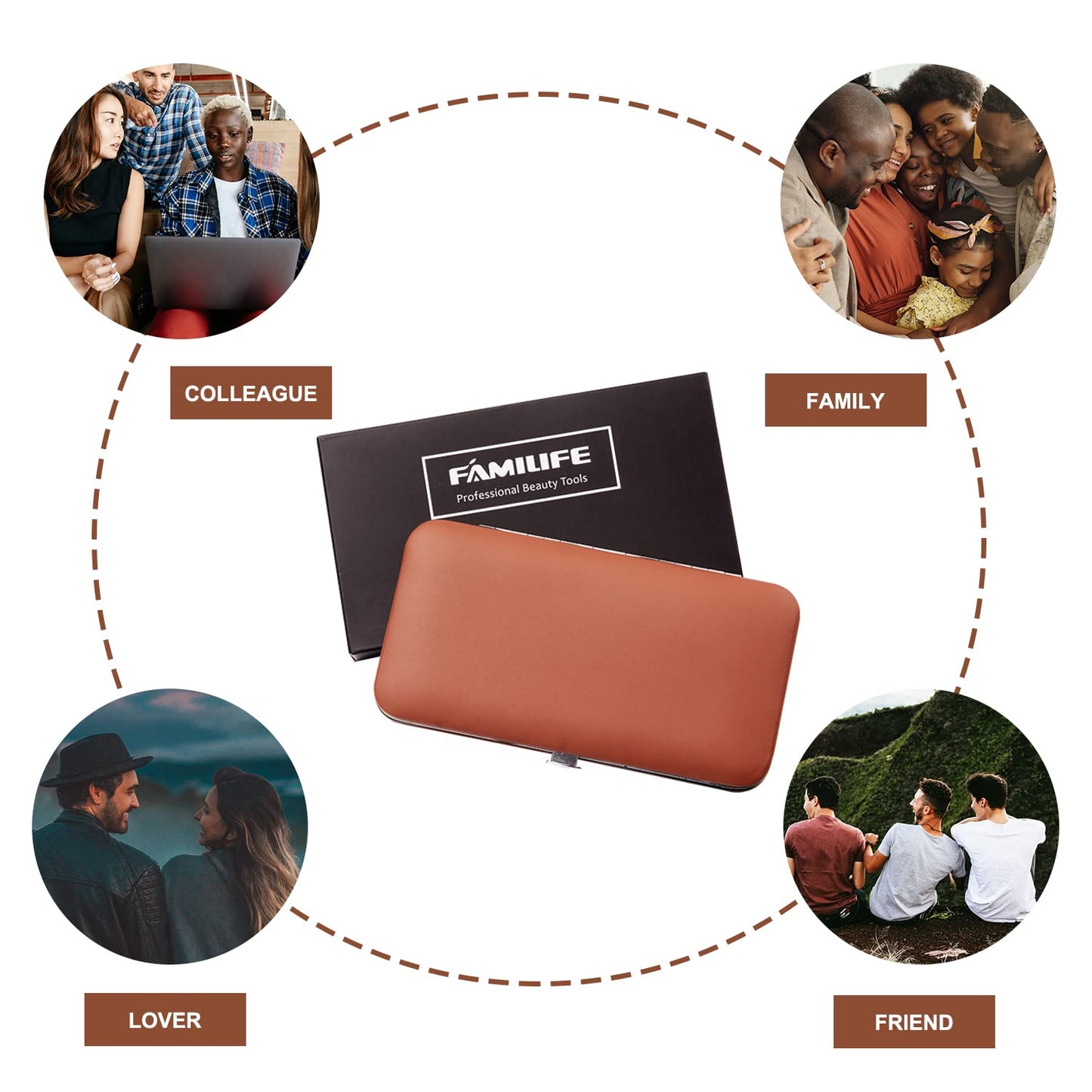 Manicure Set, FAMILIFE Professional Manicure Kit Nail Kit Mens Grooming Tools Pedicure Tool 9PCS Gifts for Men Boyfriend Stainless Steel Nail Clipper Set Leather Case Brown