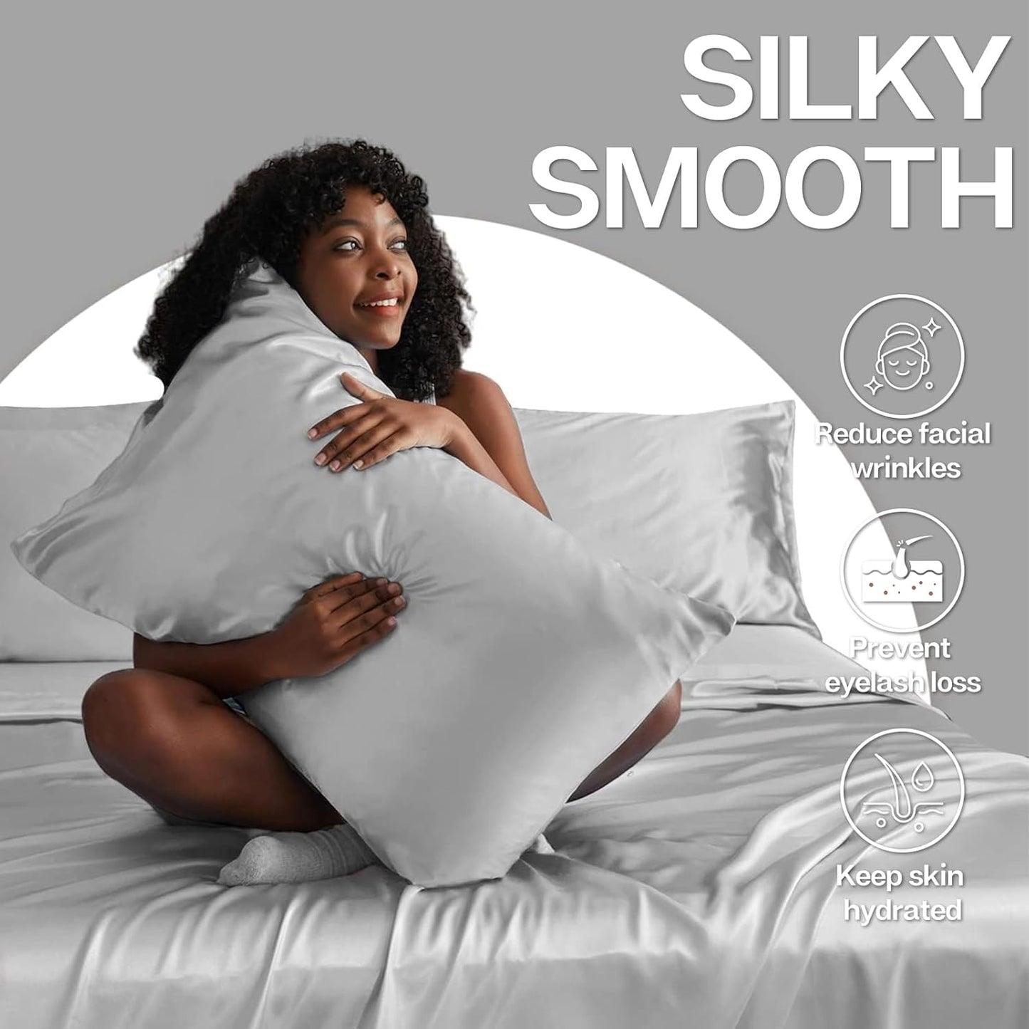 MR&HM Satin Pillowcase for Hair and Skin, Silk Satin Pillowcase 2 Pack, King Size Pillow Cases Set of 2, Silky Pillow Cover with Envelope Closure (20x36, Silver Grey)