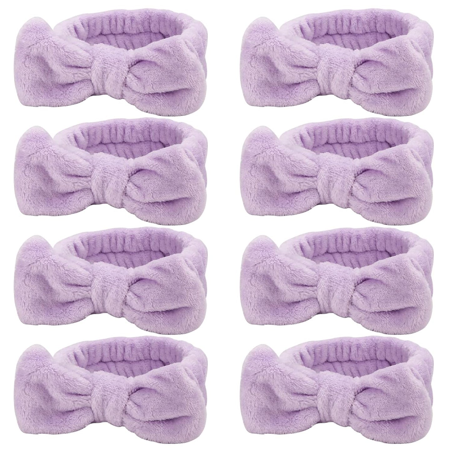 Ondder Spa Headband for Washing Face 8 Pack Purple Skincare Headbands for Women Girls Terry Cloth Cute Bow Head Bands