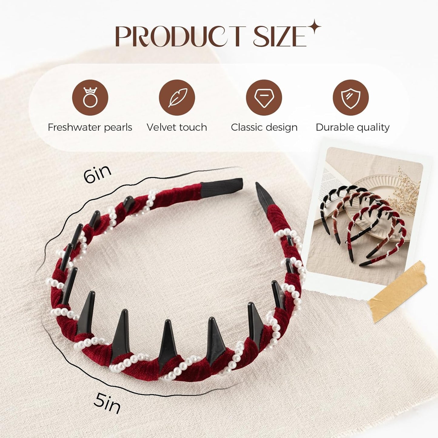 Vintage Pearl Headbands for Women - 3/2 Pack Comfortable High Cranium Hair Band with Non-Slip Teeth | Boho & Elegant Hair Accessories for Wedding, Party, Work, Date, Daily Wear, Gift for Her