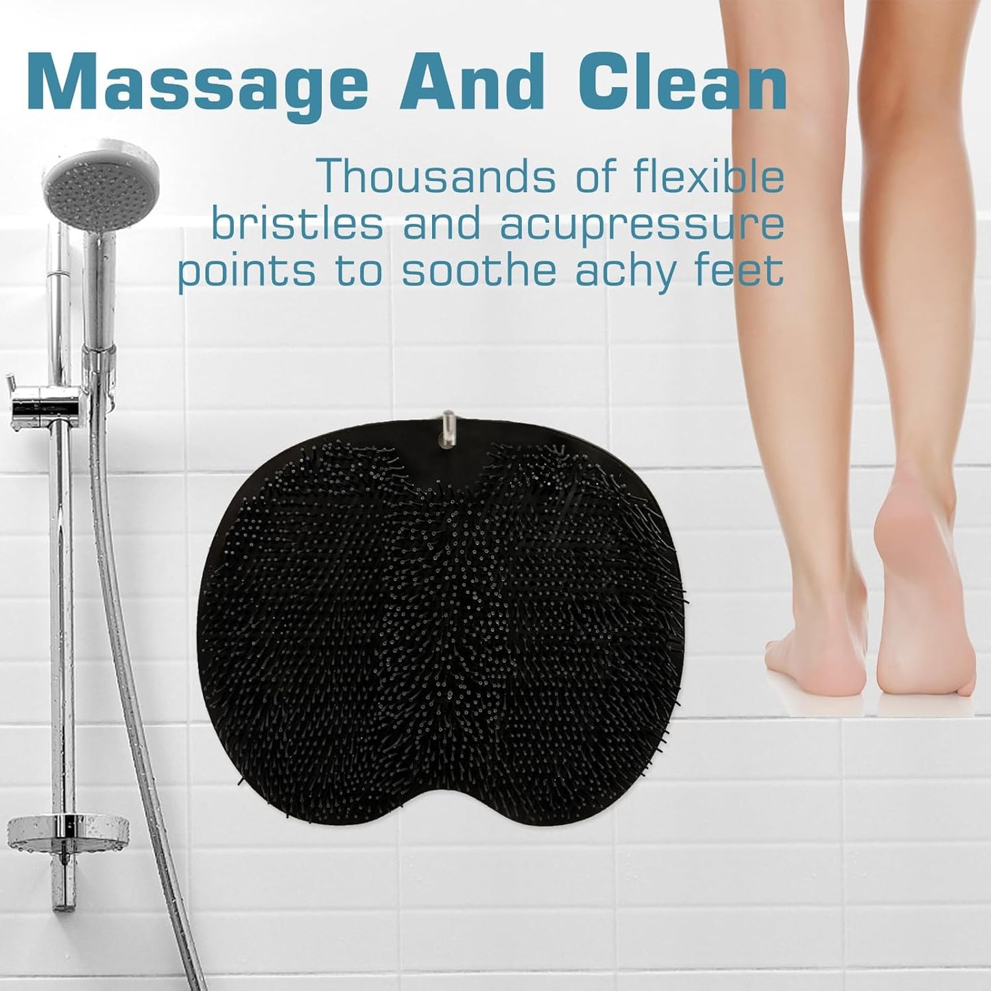 Shower Foot Scrubber Mat Back Washer Back Exfoliating Bath Wash Pad Wall Mounted Slip Suction Cups Foot Scrubber for Use in Shower Cups Foot Cleaner for Men and Women (Black)