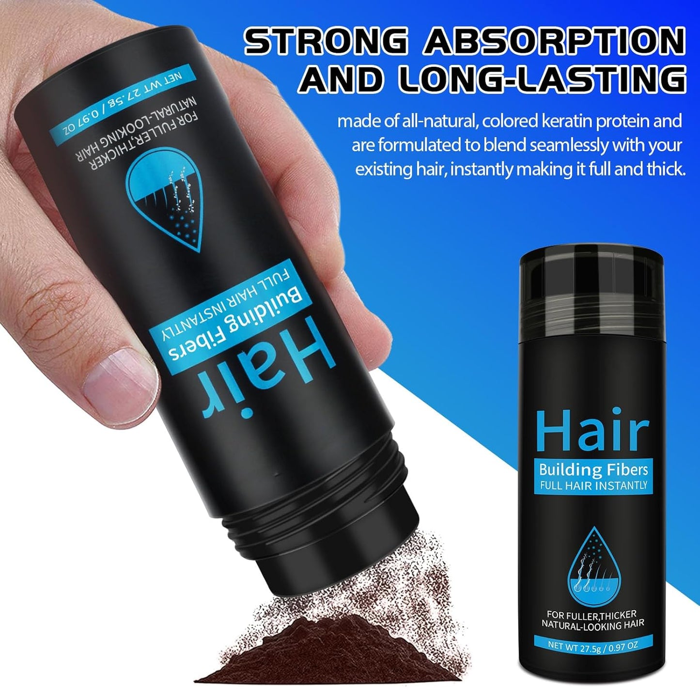 Hair Fibers Fill In Thinning Hair, Hair Powder Bald Spot Cover Up, Instantly Thicker & Fuller Look, Keratin Hair Building Fibers, for Women & Men (Medium Brown)