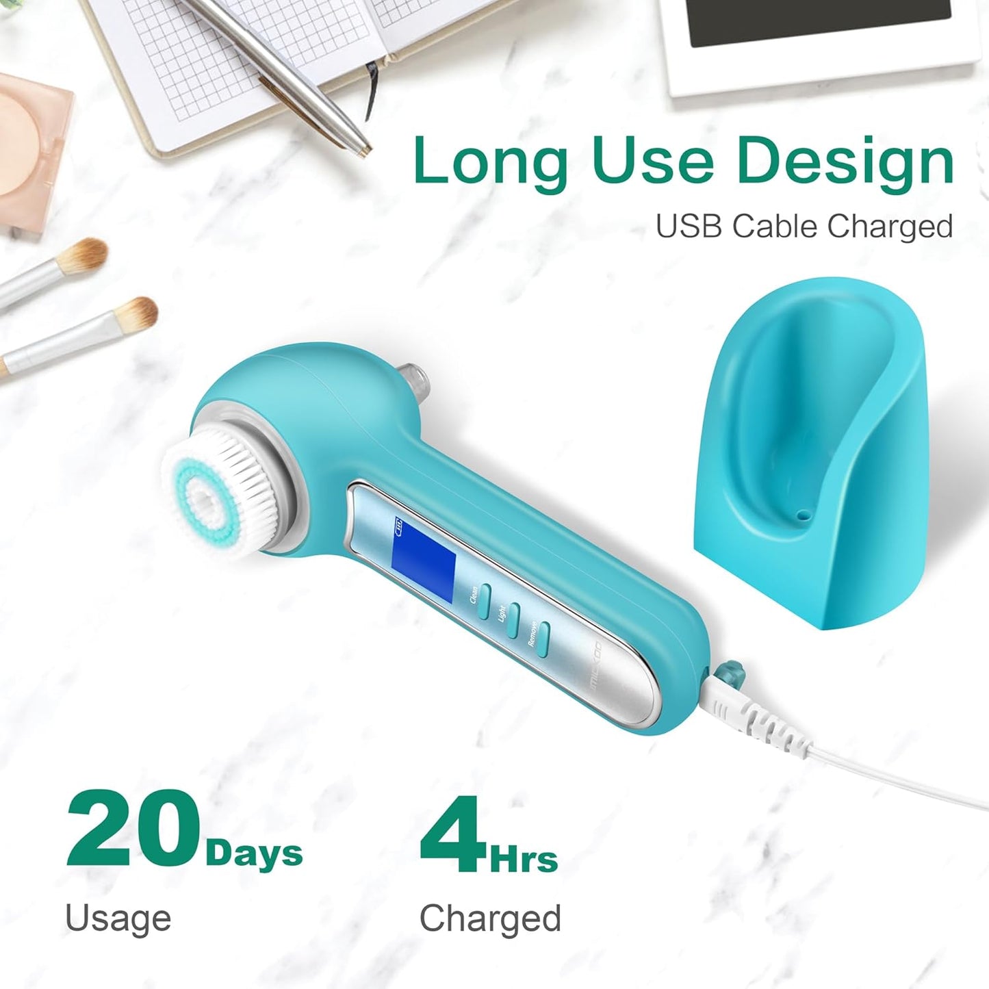 Face Scrubber Exfoliator,Facial Cleansing Brush Waterproof with LCD Screen,Blackhead Remover Vacuum with 5 Brush Heads,Face Spin Brush for Exfoliating (Blue-Blue)