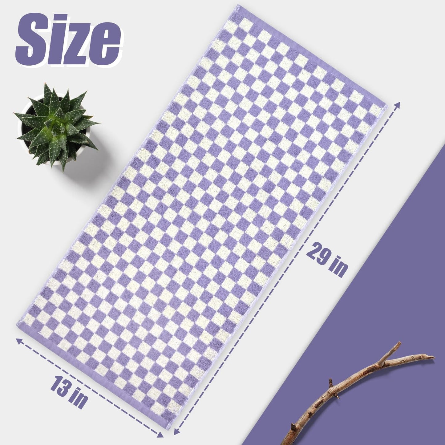 Hand Towel for Bathroom Guest Room Home - 100% Cotton Face Towel Set Lilac Checkered, Extra Soft, Absorbent 4-Piece for Daily Use