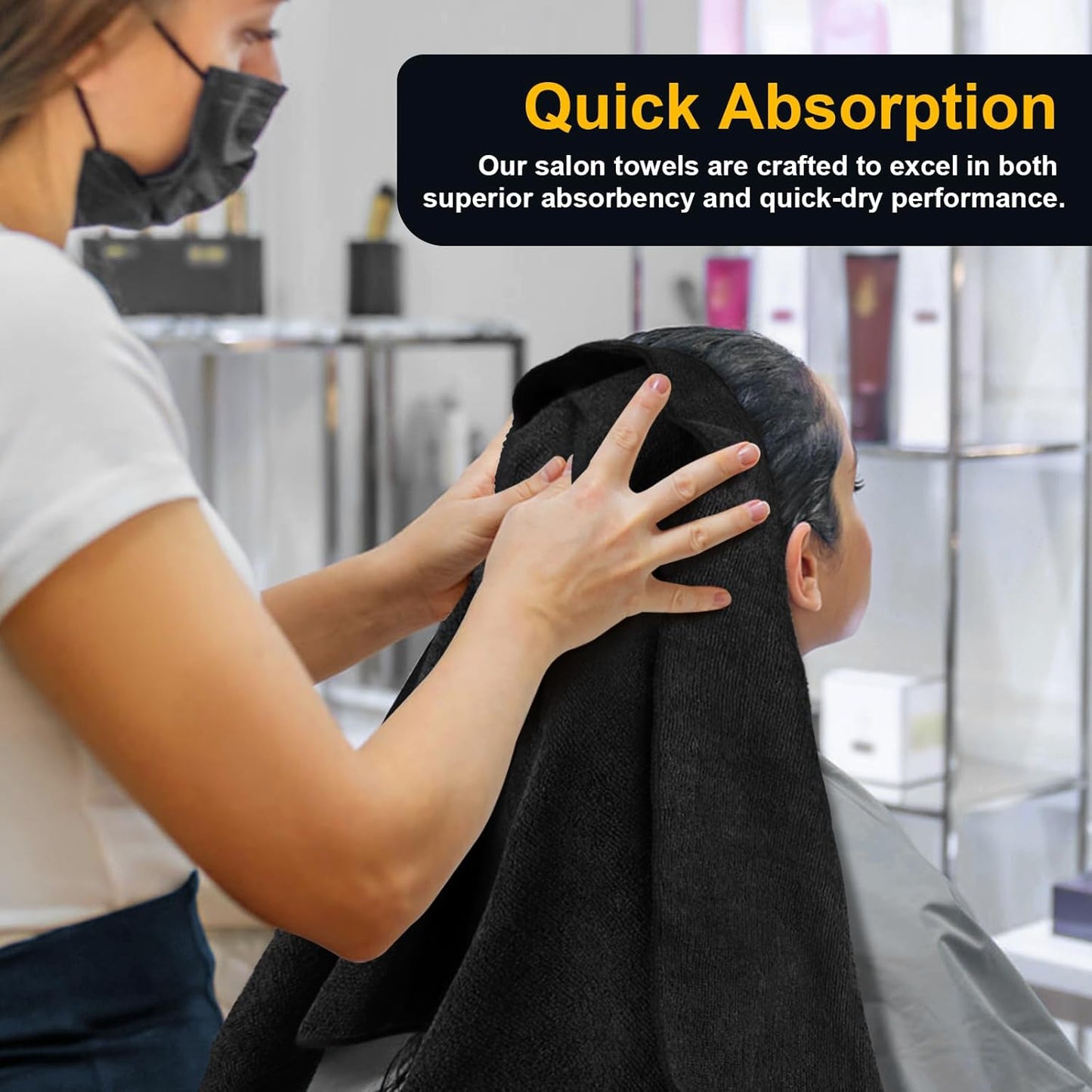 Salon Towels 48 Pack, Microfiber Barber Towel Bulk,(16x29 inches) Fast Drying Hair Towels Super Soft Black Hnad Towels for Gym, Salon, Bath, Spa Use and Home Hair Care(Not Bleach Proof)