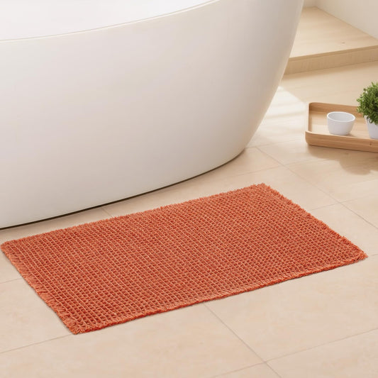 Waffle Bath Mat - Boho Bathroom Rugs Non Slip Washable, Super Absorbent & Quick Dry, Soft Bath Mat Farmhouse Bathroom Decor, 20'' x 32'', Dirty Orange
