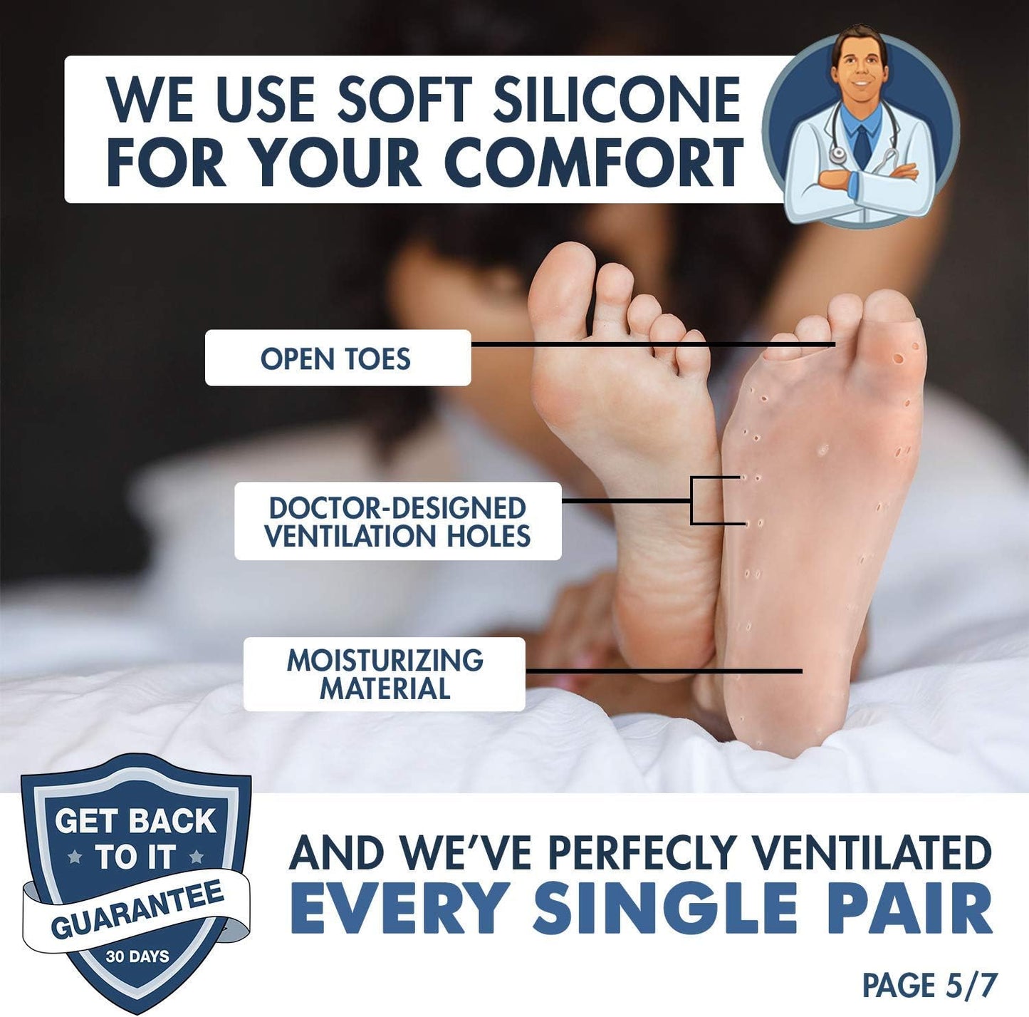 Dr. Frederick's Original Moisturizing Gel Socks - 4 Pieces - Prevents Dry Cracked Heels & Cracked Feet - Day & Night Socks - W4-10 | M5-8