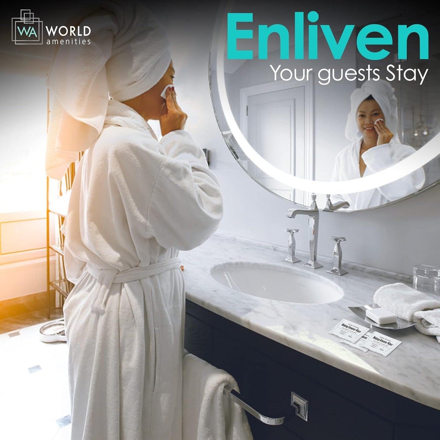 World Amenities - Bulk Makeup Remover Wipes | 500 Count| Individually Wrapped, Gentle Cleansing, Alcohol Free - All Skin Types - Vitamin E - 100% Recyclable, Hotel Travel Size Toiletries