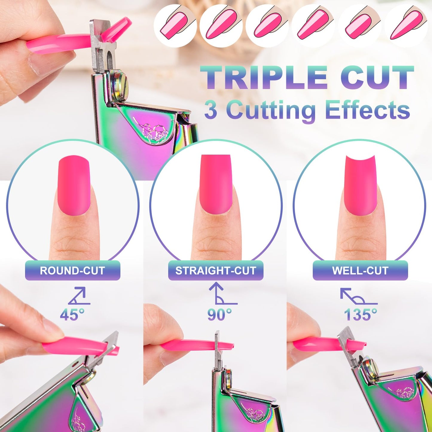 Chameleon Premium Nail Clippers with Magnets Sizers for Acrylic Nails, Artificial Fake Nail False Nail Tip Cutter Trimmer Manicure Pedicure Sharp Blade Clip Tool For Salon Home Art Beauty