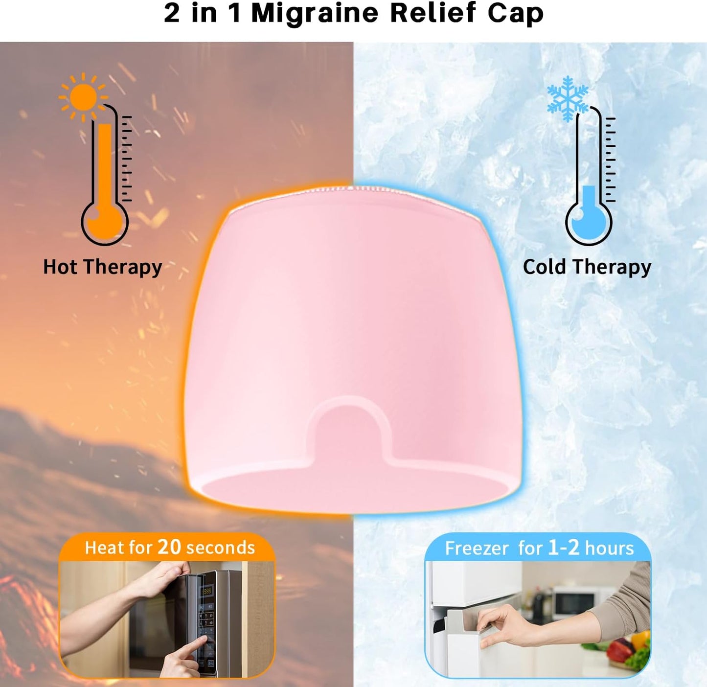 Migraine Relief Cap, Gel Cooling Eye Mask, Cooling Gel Relief 2 Pack Set, Hot/Cold Therapy, Cold Compress for Head, Headache Eyes Mask for Sinus, Puffy Eyes, Tension and Stress Relief