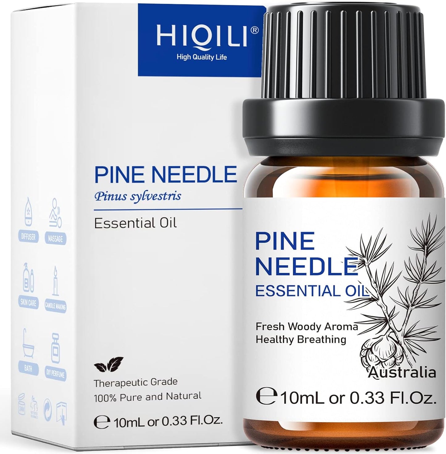 HIQILI 10ml Pine Essential Oil, 100% Pure Natural for Diffuser, Clean Spary, Winter Candle Making Scent- 0.33 Fl Oz