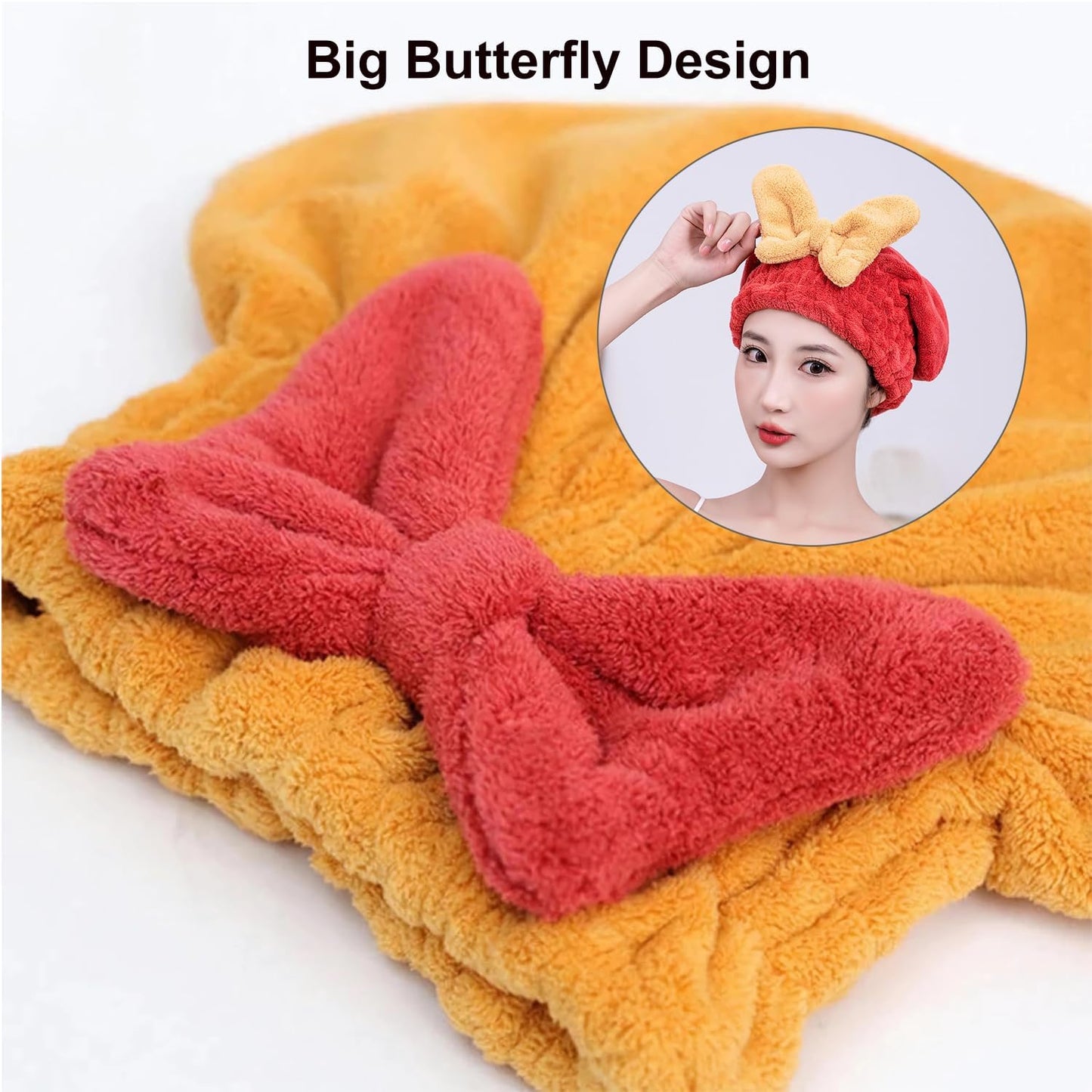 4Pcs Ultra Absorbent Hair Quick Drying Towel for Women Girls New Microfiber Hair Towel Wrap Dry Turban Soft Bow Tie Plopping Head Towels Shower Cap for Kids (Mixed Colors)
