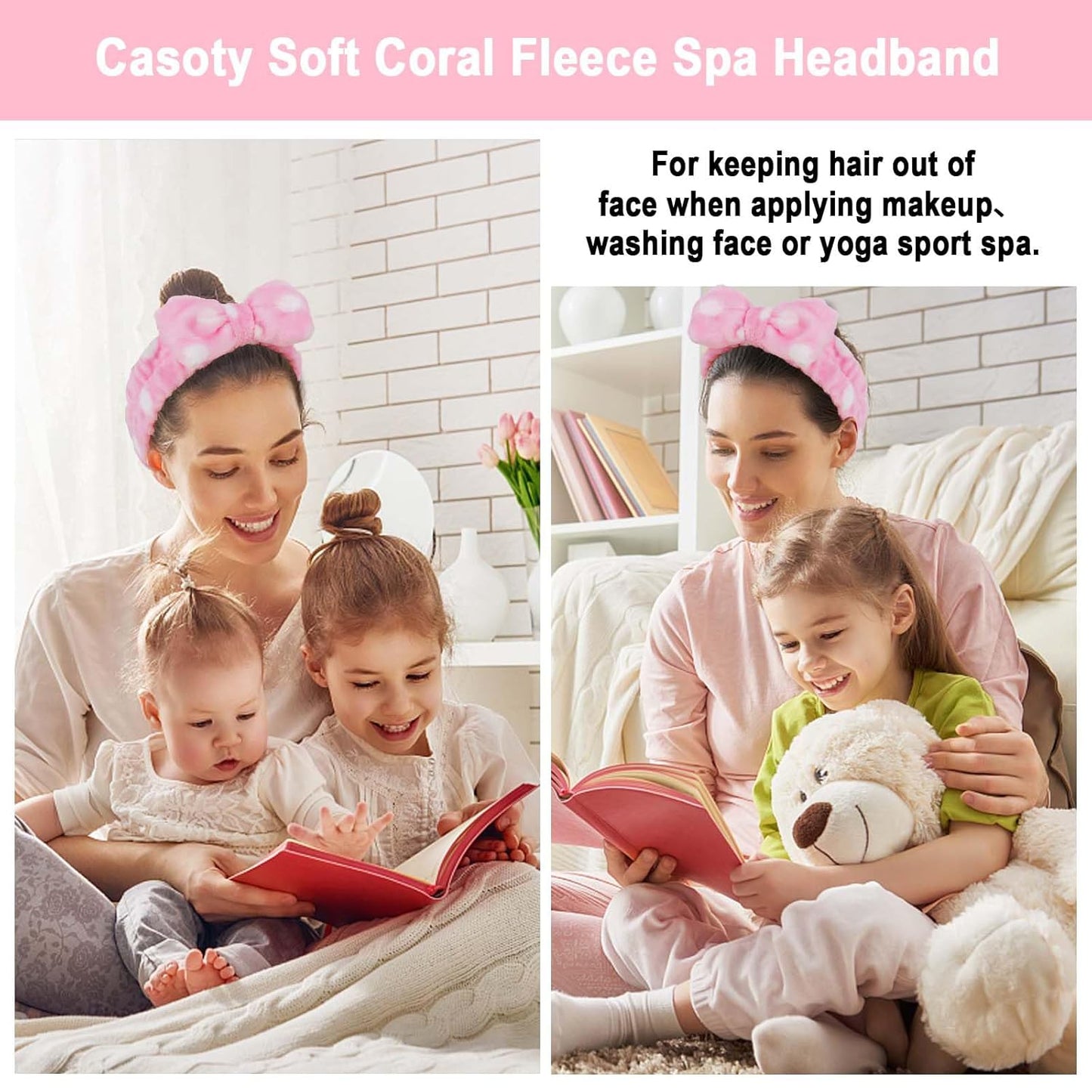 Casoty 6 Pcs Makeup Hair Headbands, Soft Coral Fleece Spa Headband for Washing Face, Facial Headband for Face Washing Shower Skin Care Yoga