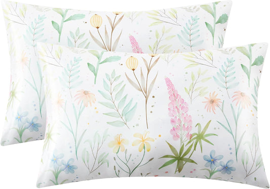 EXQ Home Satin Pillowcase for Hair and Skin- Multicolor Printed Flower Silk Pillowcase 2 Pack 20x40 inches - King Size Pillow Cases with Envelope Closure, Gifts for Women