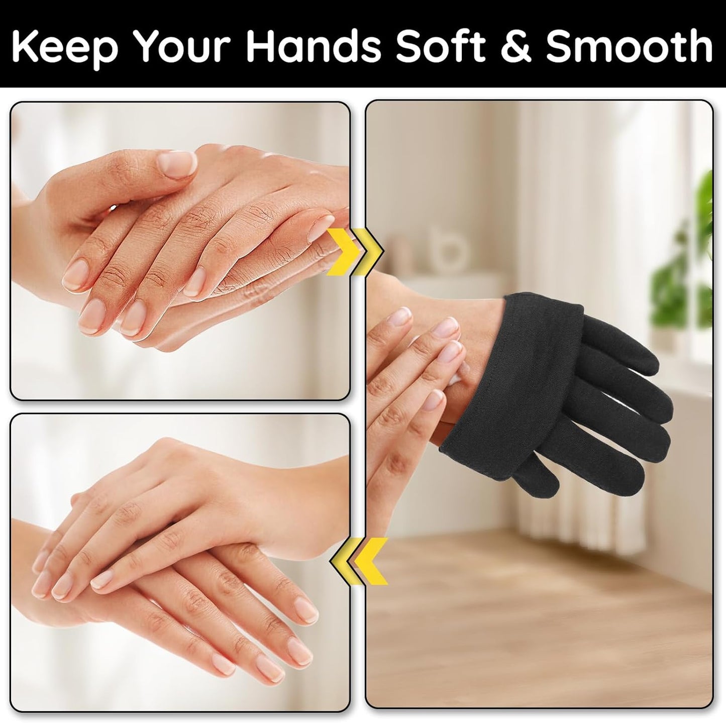 Segbeauty 24 Counts Black Cracked Hand Moisturizing Cotton Gloves for Dry Hands Overnight, 12 Pair Lotion Sleep Cotton Gloves, At Home Spa Sleeping Glove Liners Driving Inspection Work Glove Men Large