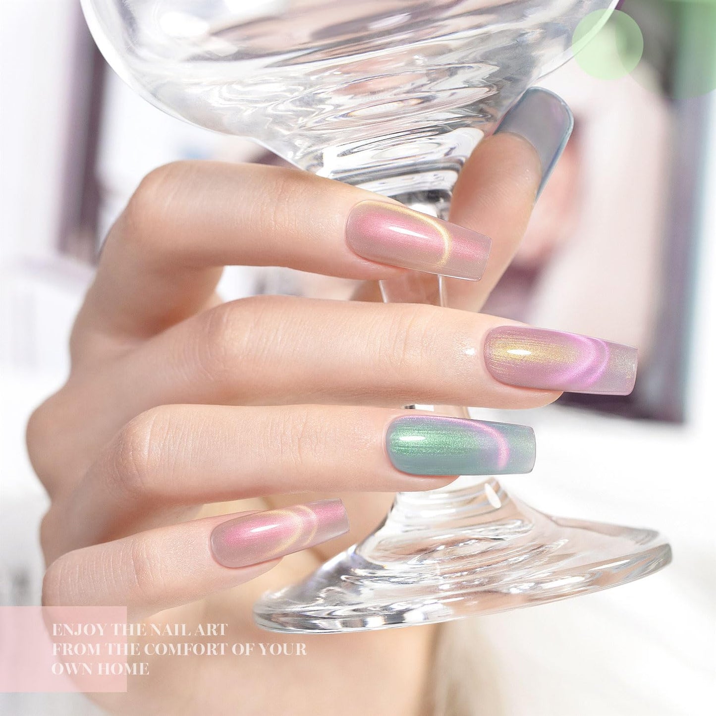 RARJSM Aurora Pearl Cat Eye Gel Nail Polish Set 6pcs Ceramic Silver Shimmer Universal Pink Green Blue Purple Orange Glitter Mermaid Swirl Shell Thread Effect with Magnet Stick Curing Requires