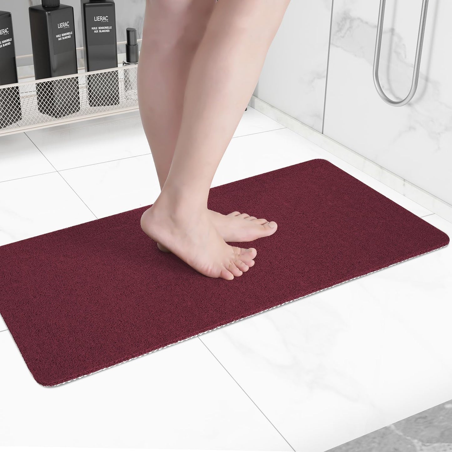 Non-Slip Bathtub Mat, Anti Slip Shower Mat, Fast Drying Bathtub Mats, Foot Scrubber Mat, Anti Slip Mat for Tub, Floor, Bathroom, Kitchen, Home, Hotel (Wine Red 32"×17")