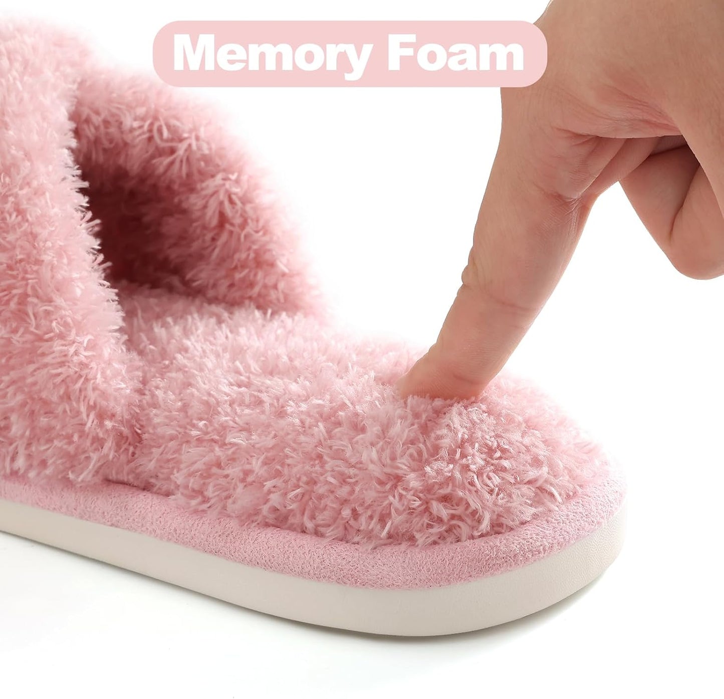 Evshine Women's Fuzzy Slippers Cross Band Memory Foam House Slippers Open Toe