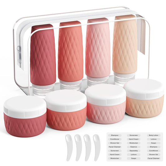 8 Pack Travel Bottles for Toiletries - 3 OZ / 90 ML, | Leak Proof Silicone Containers with Clear Bag, Travel Size Toiletries for Lotions, Creams, Foundation, Shampoo, body wash and More |