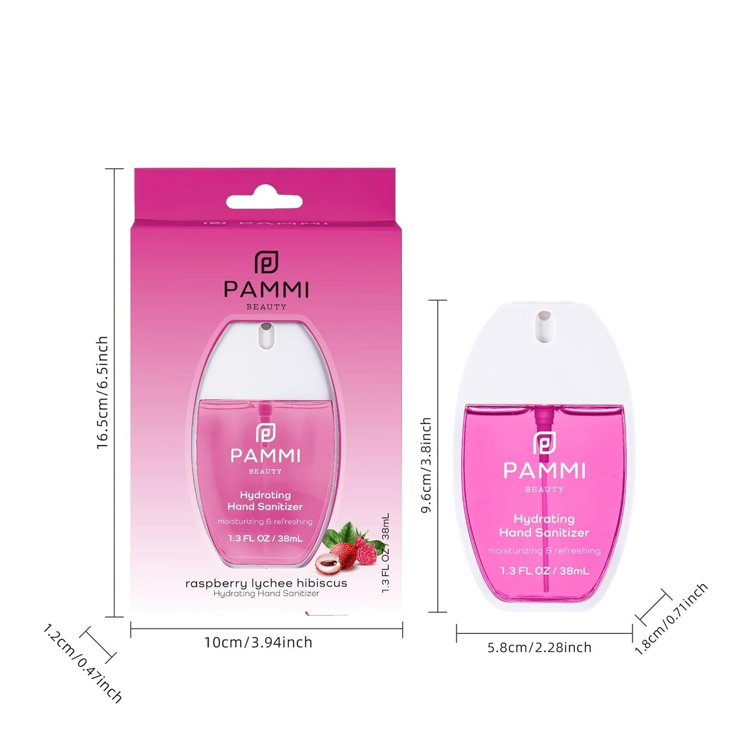 PAMMI Power Mist Hydrating Hand Sanitizer Spray, Portable Travel Size Pocket Hand Sanitizer, Scented Handsanitizer Mini Spray For Car - 600 Sprays (2 Packs (Raspberry Lychee, Strawberry Watermelon))