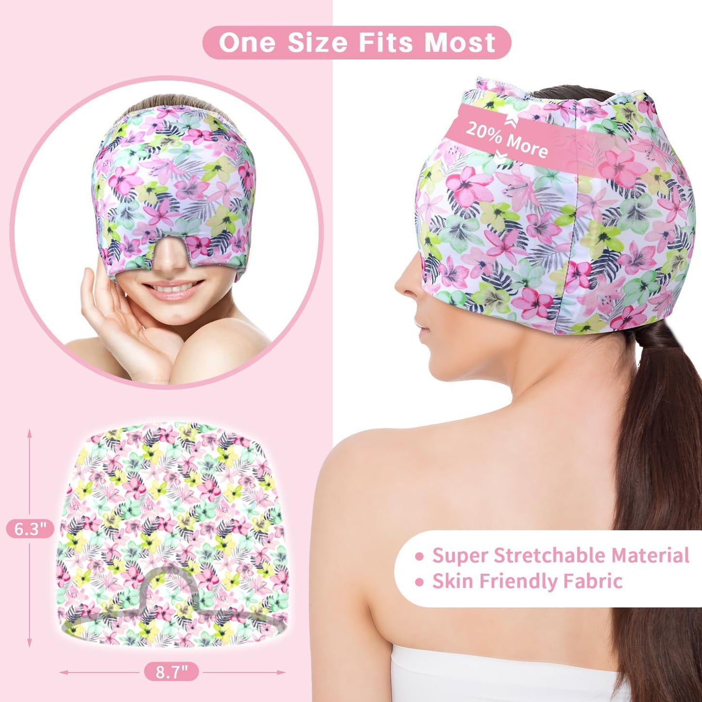 Migraine Relief Cap, Gel Cooling Eye Mask, Cooling Gel Relief 2 Pack Set, Hot/Cold Therapy, Natural Relief Cap, Instant Headache Relief, for Sinus, Puffy Eyes,Tension, Stress Relief