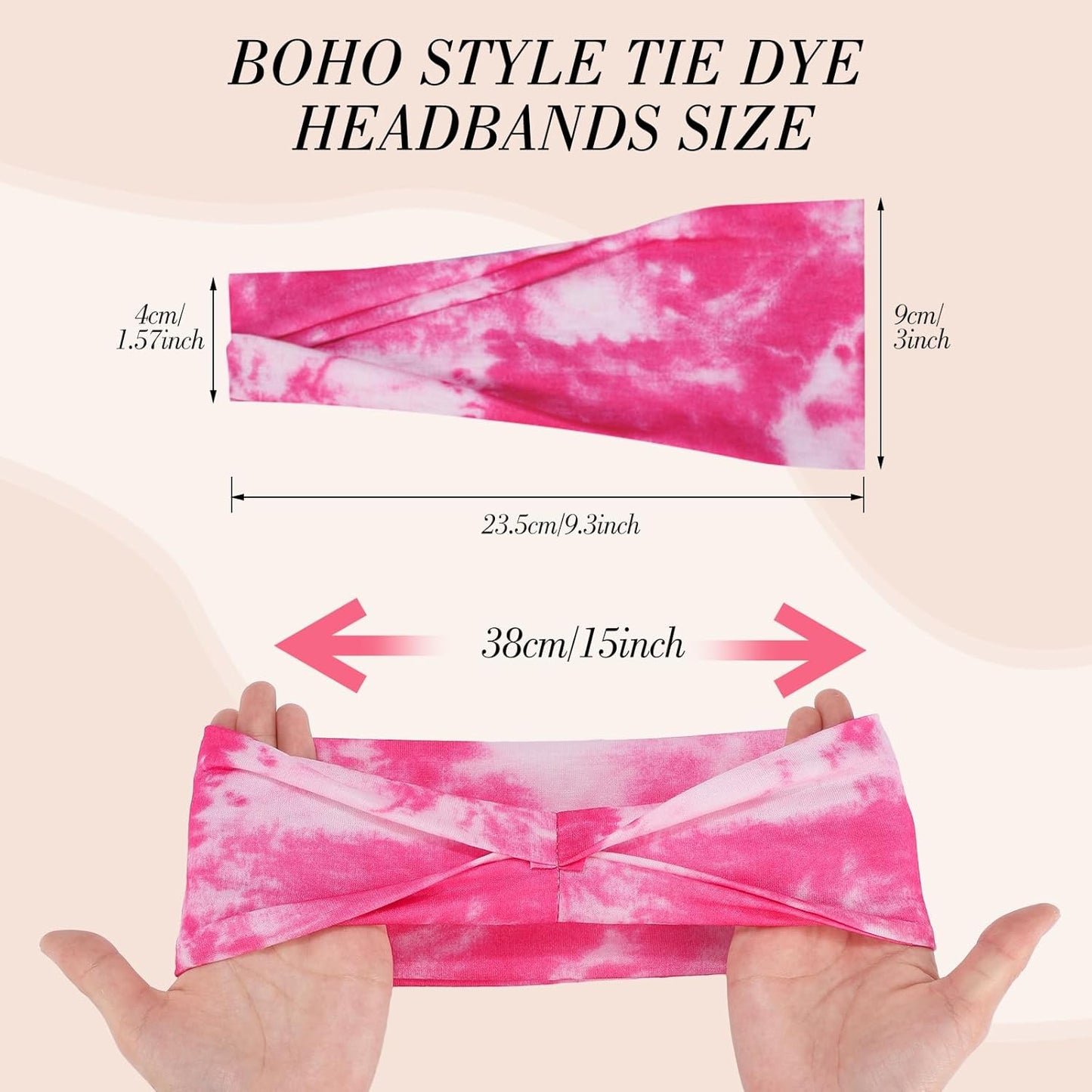 obeoby Tie Dye Headbands for Women, 8Pcs Boho Hairbands Fashion Knot Wide Headband for Daily Yoga Work, Stocking Stuffers for Women