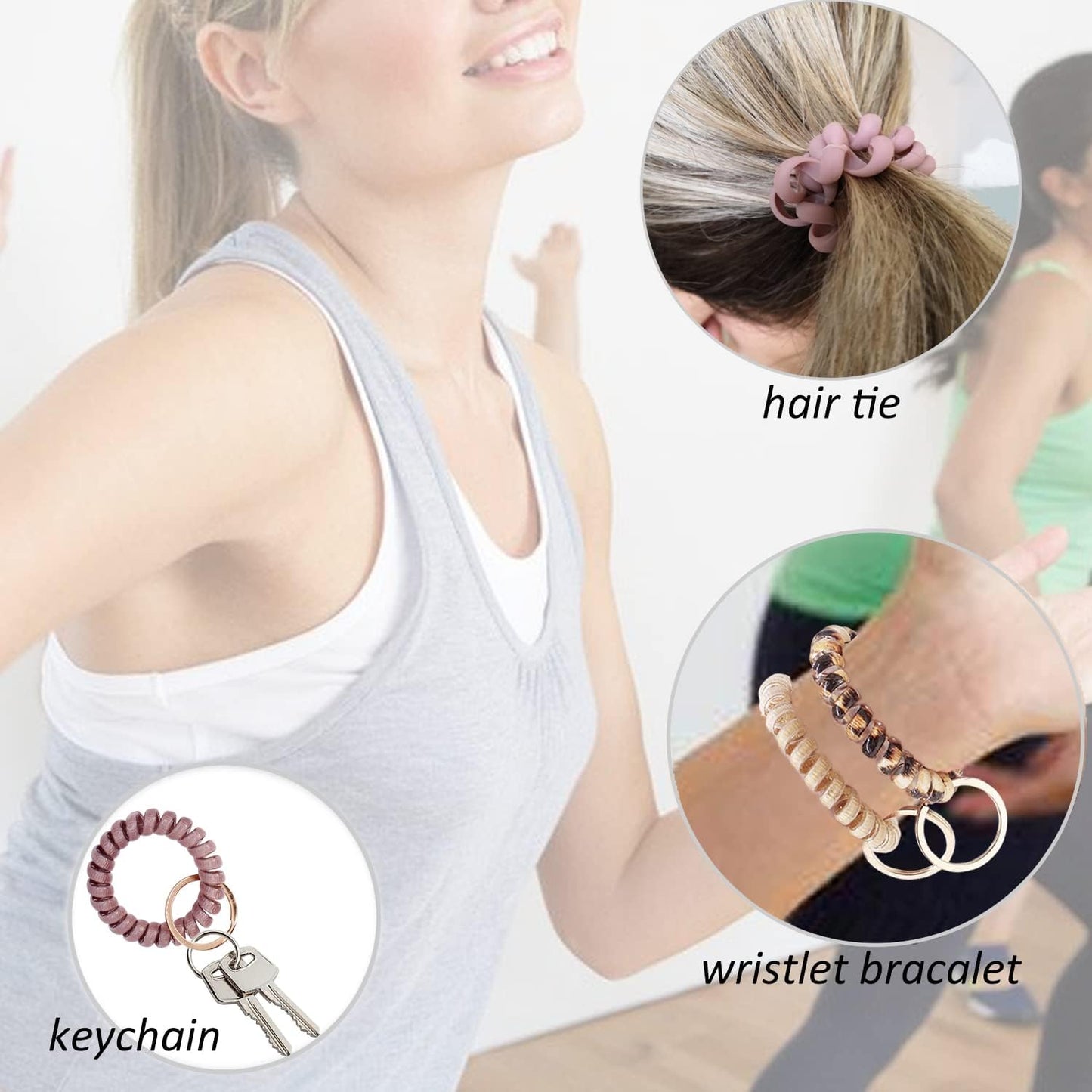 BIHRTC 6PCS Wrist Coil Key Chain Spring Flexible Spiral Wrist Bracelet Wristlet Elastic Stretchable Bracelet Wristband Key Chain Bracelets for Gym Pool Outdoor Sauna Key Ring