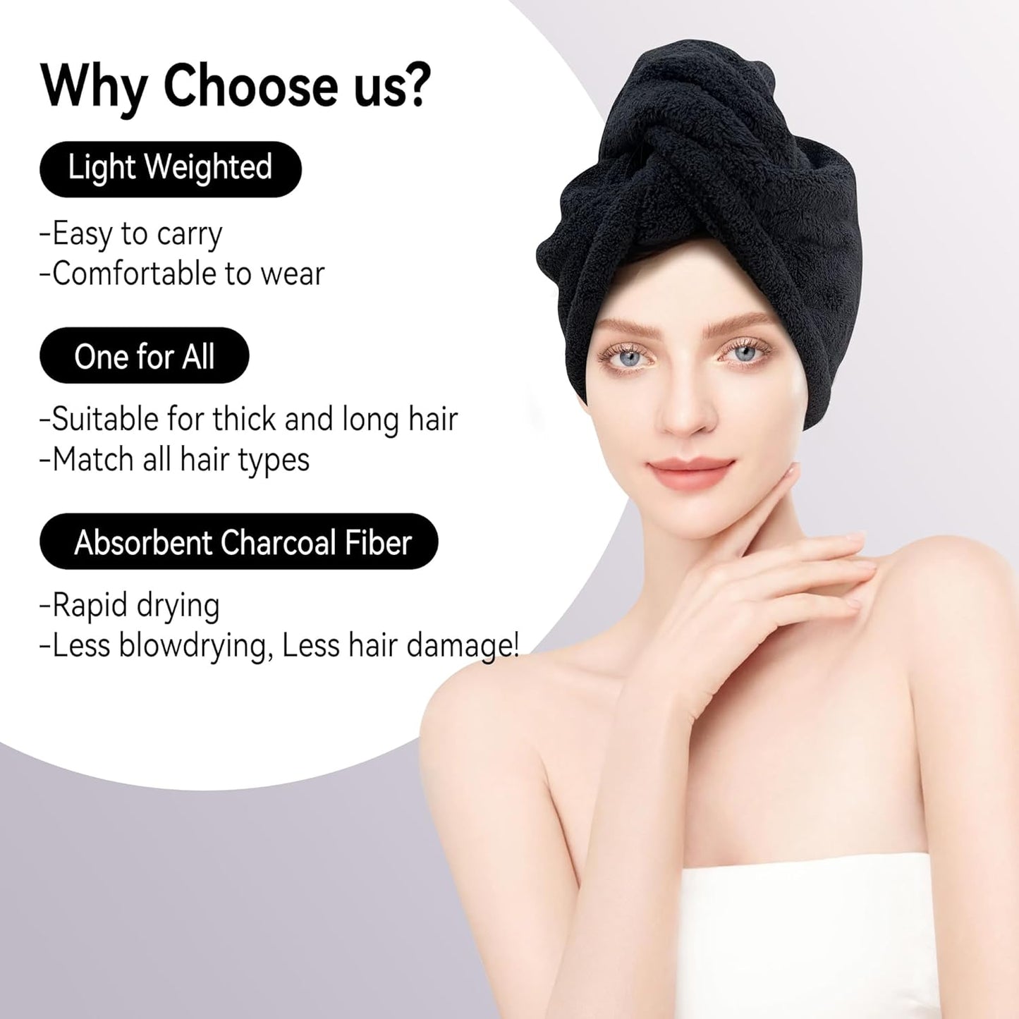 3 Pack Microfiber Hair Towel,Quick Dry Hair Towel Wrap Turbie for Women Kids,Super Absorbent Fast Head Wraps Drying Towel with Button for Wet Curly Hair(Coffee 25.6x9.8 Inch)