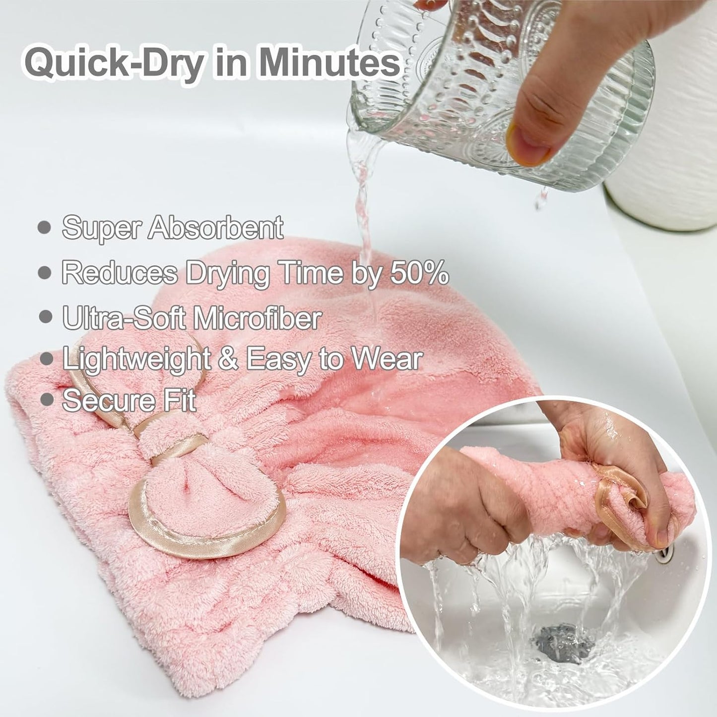 Jseng 3Packs Microfiber Hair Towel for Women - Quick-Drying, Super Absorbent Hair Wrap with Bow Design, Soft Hair Towel Turban for Curly Long Wet Hair