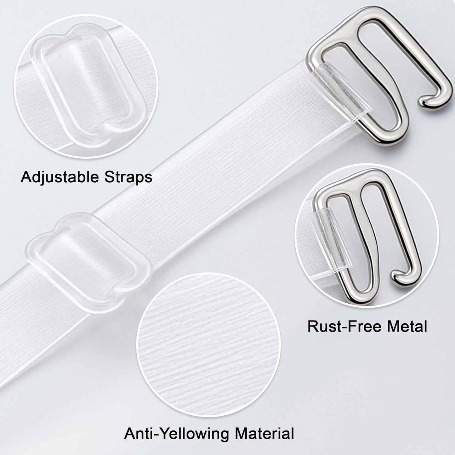 Fashion First Aid Clearly Gone Invisible Clear Bra Straps for Women – 3/4 Inch Wide with Metal Hooks – Adjustable Transparent Strap Pair for Strapless and Convertible Bras