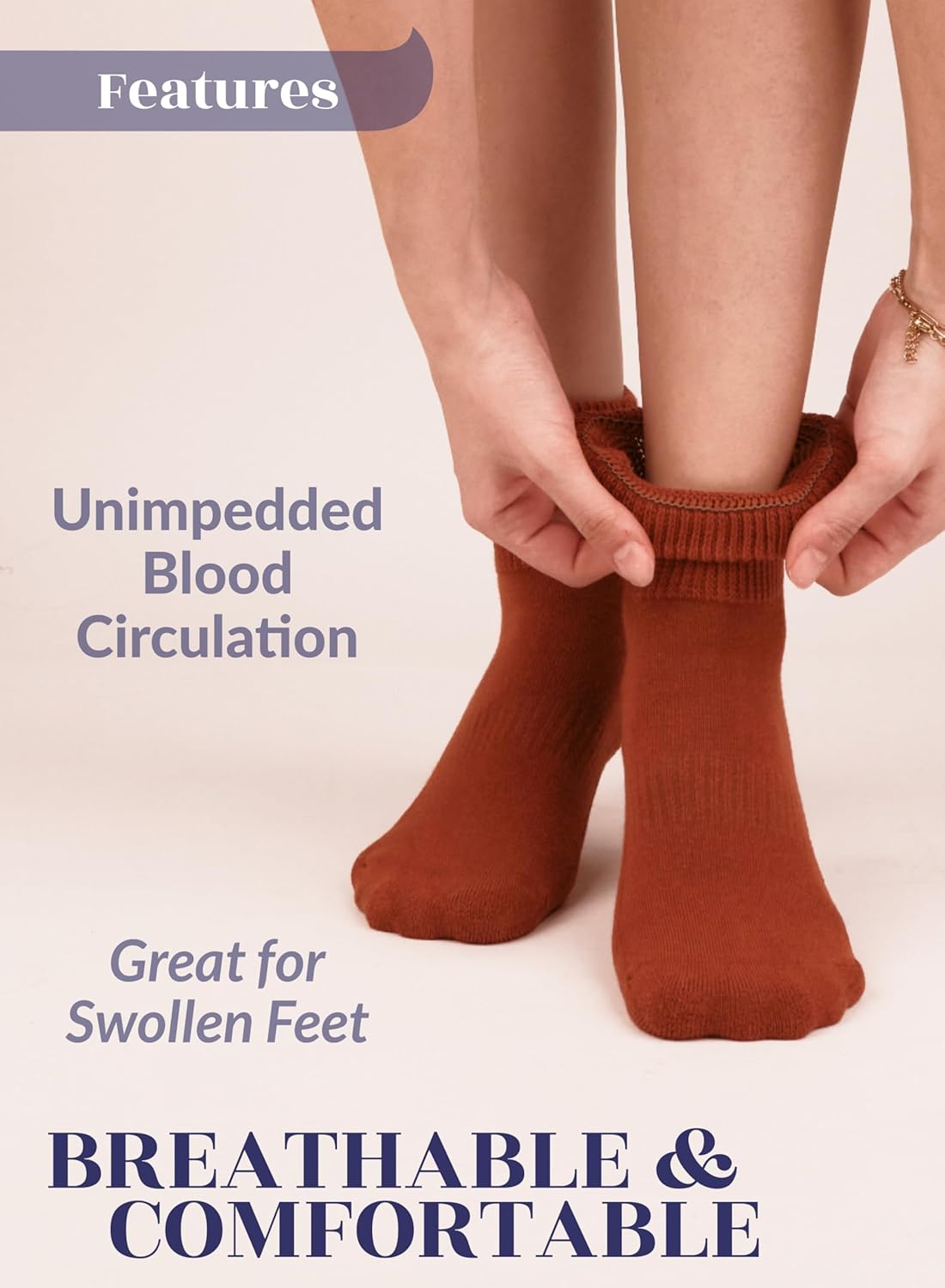 Hugh Ugoli Women's Cotton Diabetic Ankle Socks, Wide, Loose, Stretchy, Seamless Toe, Non Binding Top Semi Cushion, 3-6 Pairs