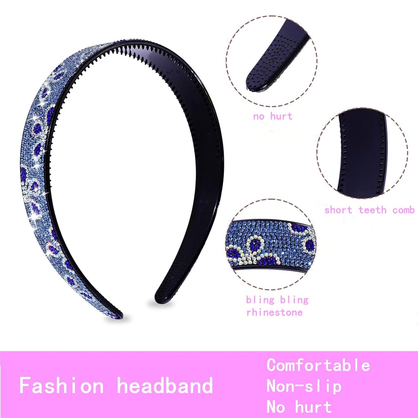 Rhinestone Headbands for Women Girls,4PCS Sparkly Flower Crystal Headband Non Slip,Plastic Rhinestone Hair Hoop Tooth Hair Bands,Comfortable Daily Prom Party Head Accessories