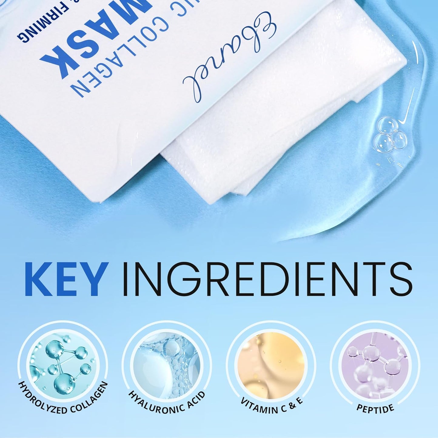 Ebanel 20 Pack Collagen Face Mask with Hyaluronic Acid, Vitamin C, Peptide, Aloe, Instant Brightening Hydrating Face Masks Skincare Korean Sheet Mask, Skin Firming, Lifting Anti Aging Facial Masks