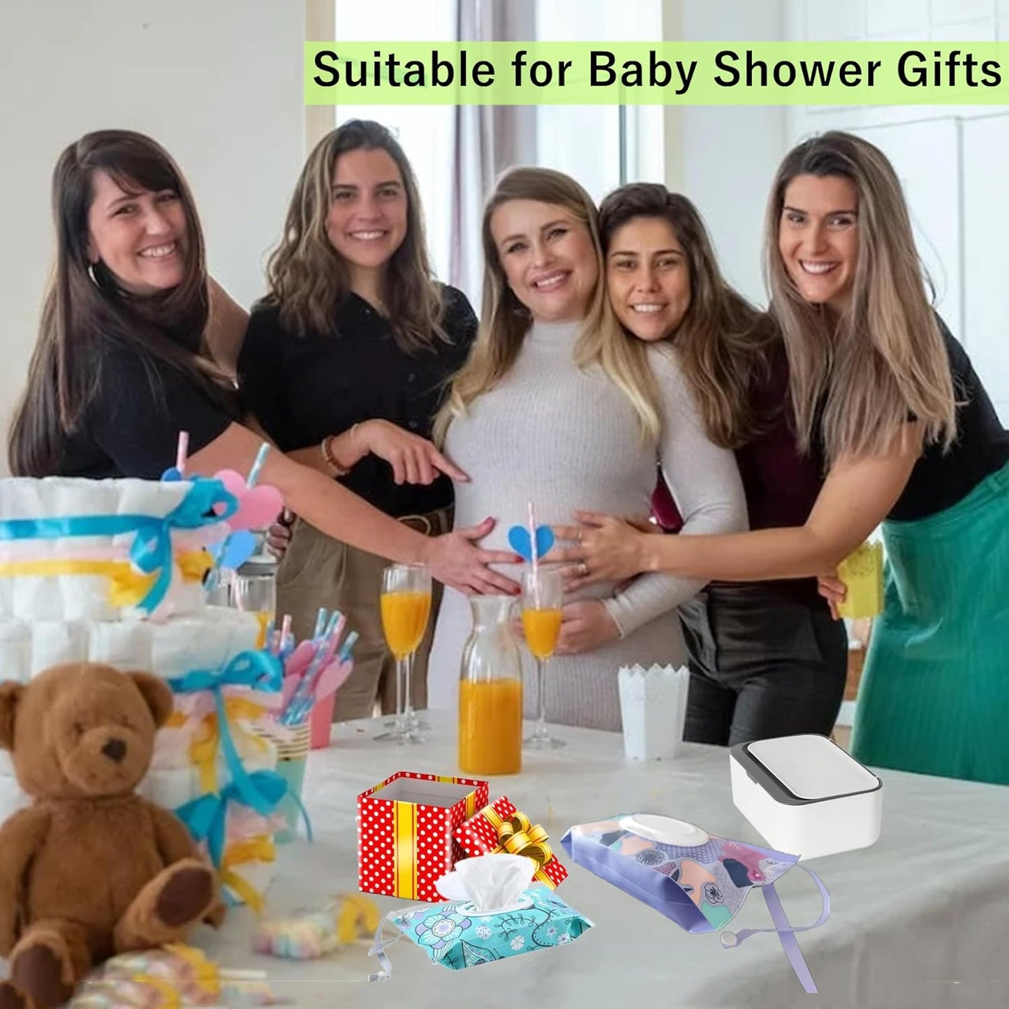 Wipes Dispenser with 2Pcs Portable Travel Refillable Wipe Holder,Reusable Wipe Holder Box Flushable Wipes Case Bathroom Wipes Container for Pet Nursery Office Counter Baby Shower Gifts(White-Grey)