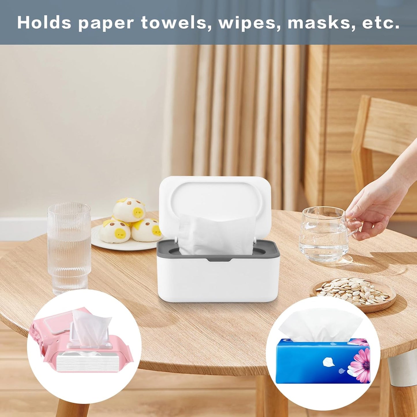 Baby Wipes Dispenser, Wipe Holder for Baby & Adult, Keeps Wet Tissue Fresh,Easy Pull Wipes Pouch Case (1, Blue)