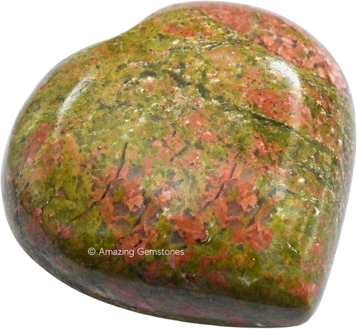 Amazing Gemstone Unakite Crystal Heart Palm Stone - Pocket Massage Worry Stone for Natural Body Chakra Balancing, Reiki Healing and Crystal Grid