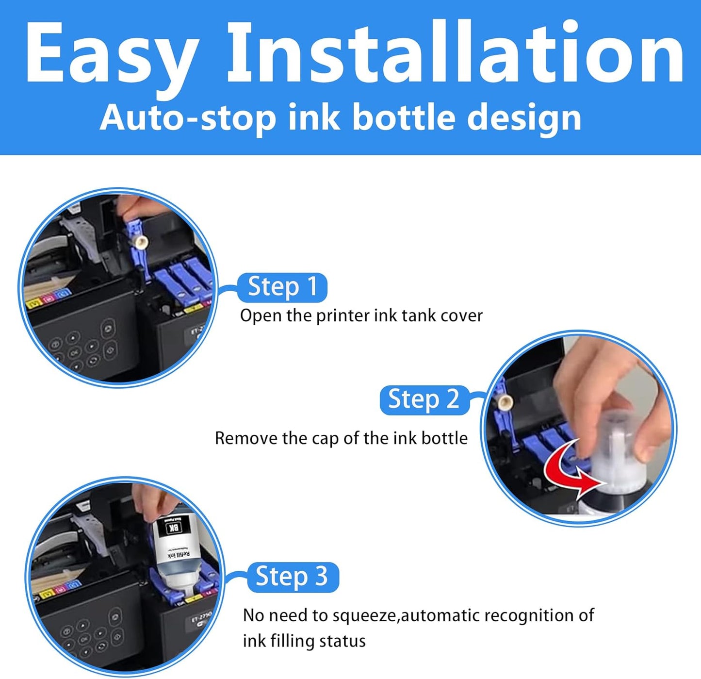 LCL Compatible Ink Refill Bottles Replacement for 502 T502 Ink Compatible with Ecotank ET2760 ET-4760 ET2750 ET-3760 ET-2850 ET-15000 ST-4000 ST-2000 ET-3710 ET-3850 ET-3750 ET-4850 ET-3830 (2KCMY)