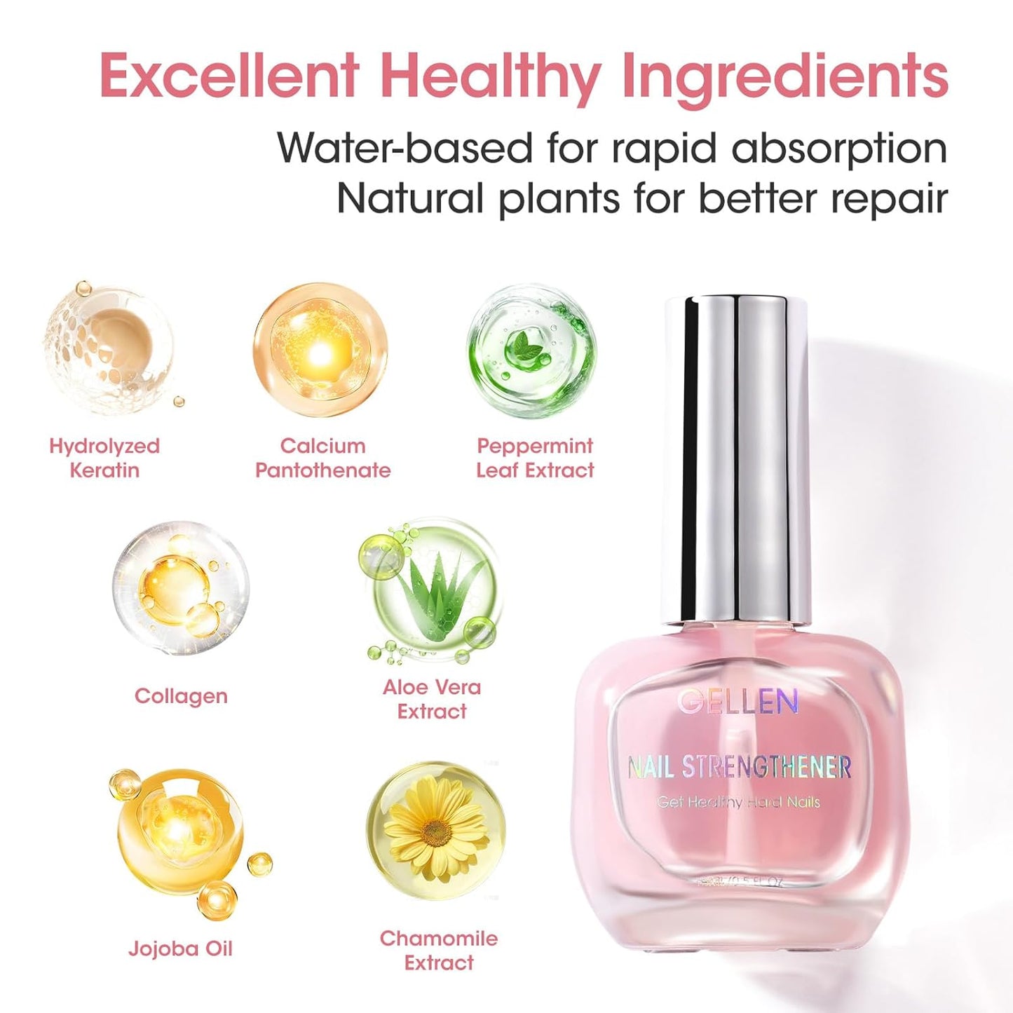 GELLEN Nail Strengthener, 8-In-1 Nail Repair Serum Growth for Thin Brittle Damaged Nails, Non Polish, Air Dry Clear Nail Growth Care Treatment, Keratin Calcium Formula, Cherry Blossom Scent