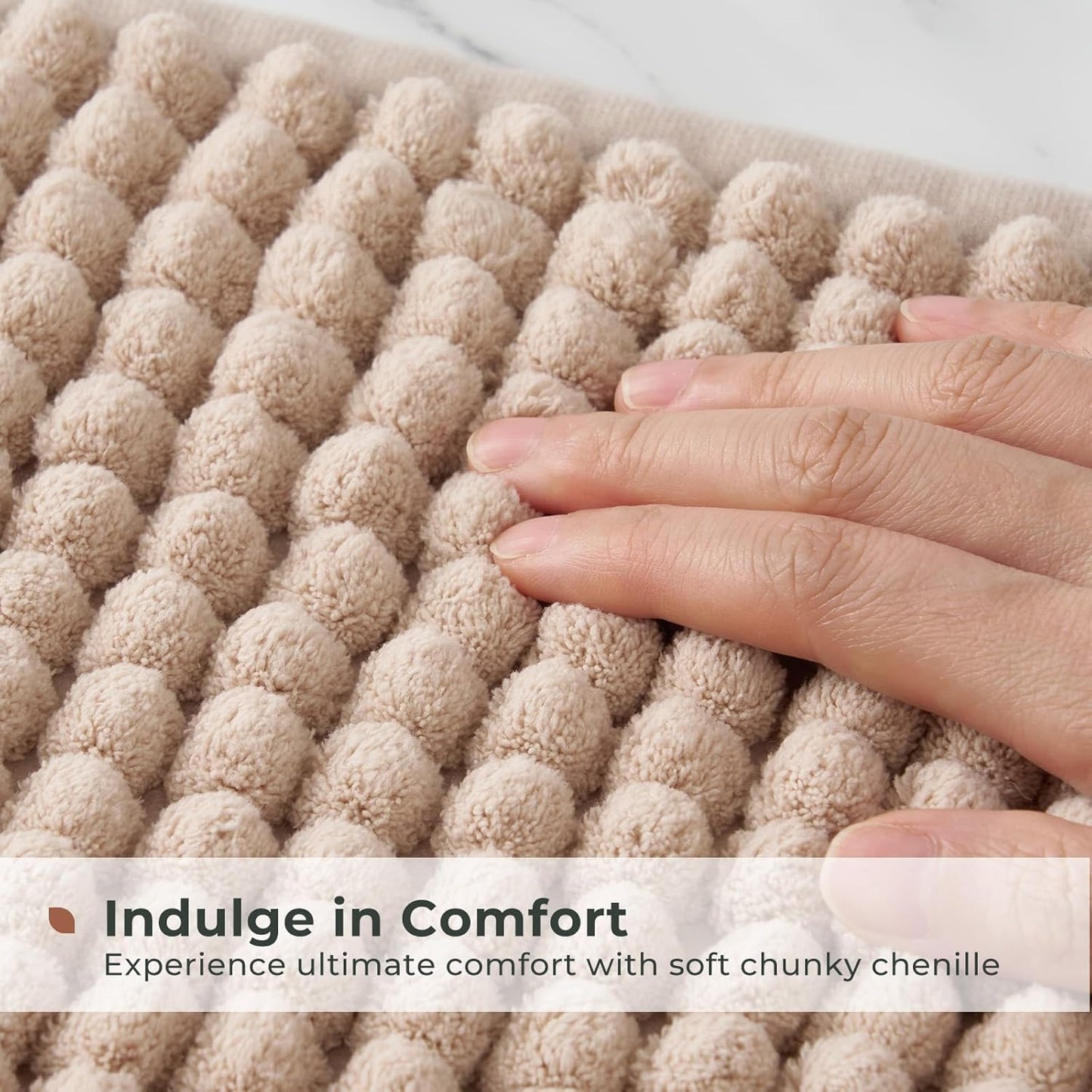 FRESHMINT Thick Chunky Chenille Bathroom Rugs 20"x32", Non-Slip Bath Mat, Soft Bathroom Decor, Cute Shower Mat, Water Absorbent, Washable, Beige