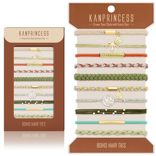 Hair Tie Bracelet, 10 Pcs Boho Hair Ties For Girls and Women, Elastic Hair Ties, Hair Bands For Ponytails, Ponytail Holder For Daily Life, Sport, Cooking, Working (Set 14)