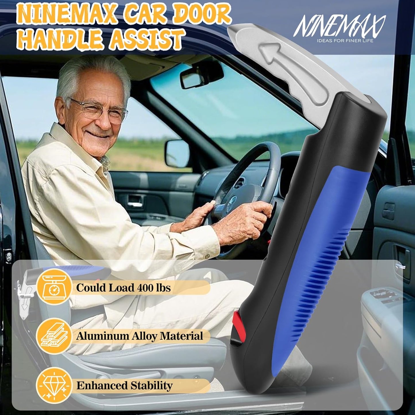 Car Door Handle for Elderly Car Handle Assist Support, Auto Grab Handles, Portable 3 in 1 Car Door Cane for Seniors, Handicap (2 pcs)
