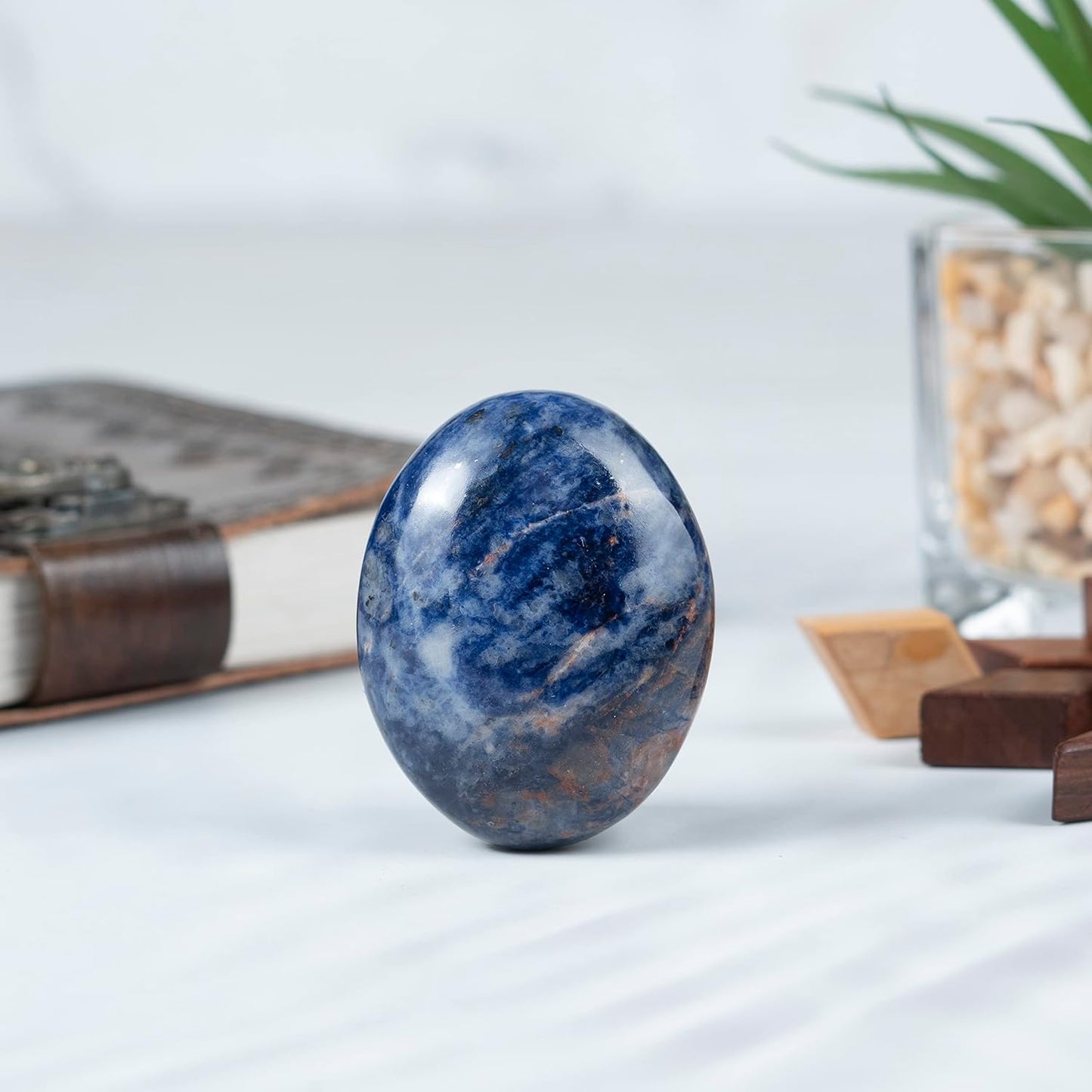 Crocon 50mm Sodalite Large Oval Palm Stone 900+ Carats Pocket Massage Worry Stones for Natural Body Chakra Balancing Reiki Healing Stones and Crystal Grid Healing Massage Spa Energy Crystals