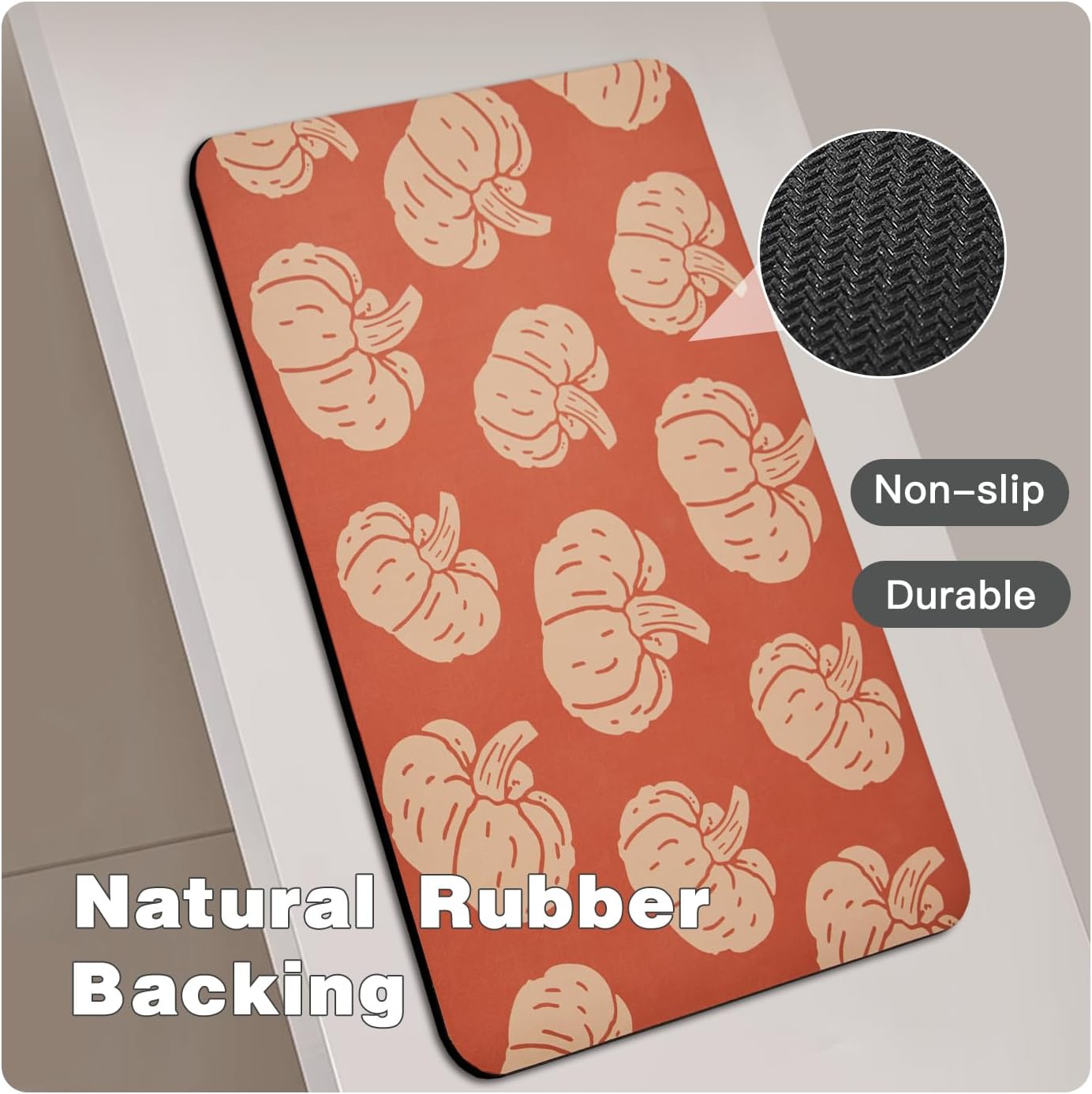 Halloween Bath Mat, Thin Halloween Bathroom Rug Non-Slip Quick Dry Pumpkin Bath Mat Fits Under Door Thin Floor Mat Fall Halloween Decor, 17’’x30‘’, Pumpkins Orange