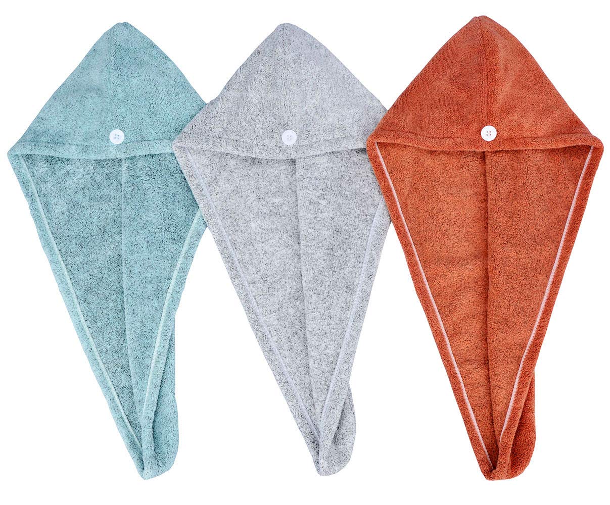 HOPESHINE Hair Towel Twist Microfiber Bamboo Fabric Women's Soft Shower Towels for CurlyHair Turban Wrap Drying Cap Great Gift for Girls 3-Pack