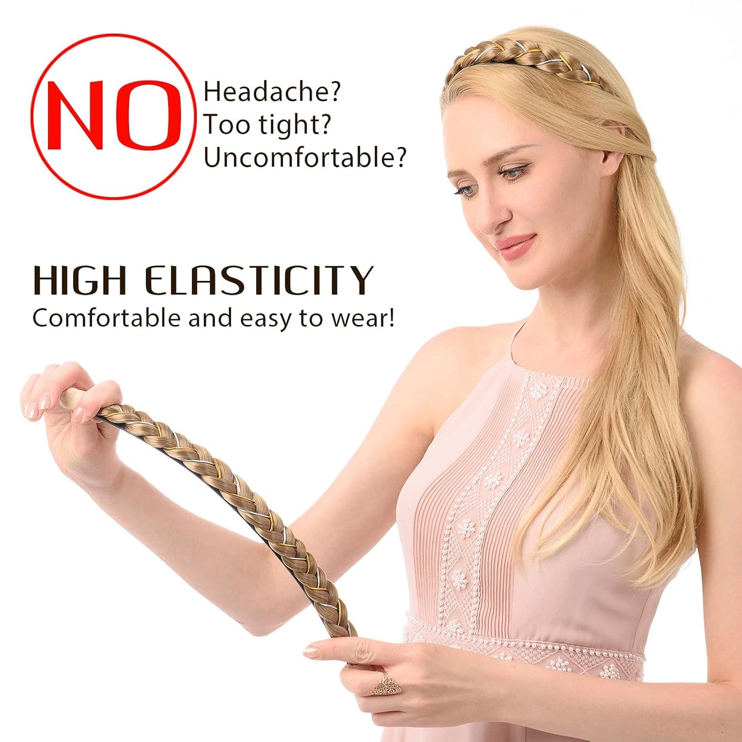 DIGUAN Headband Synthetic Hair Plaited Headband Braid With Teeth Hair Band Accessories for Women Girl Width 1.5 Inch (W-Claybank)