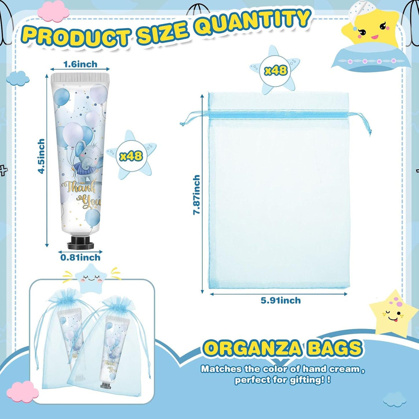 48 Sets Blue Elephant Hand Cream Gifts Bulk Baby Shower Hand Cream Travel Size Lotion Bulk Fall Thanksgiving Party Supplies Favors Birthday Wedding for Guest