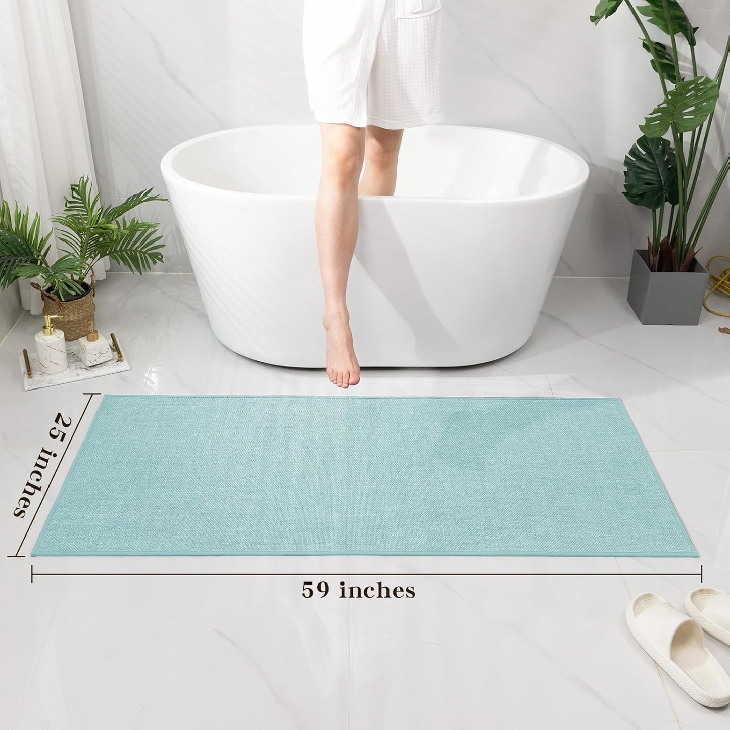 chakme Bathroom Rugs Mat 59x25, Ultra Thin Non Slip Bath Mat Large Quick Dry Absorbent Bath Mat for Bathroom Floor, (Navy Blue, 59"x25")