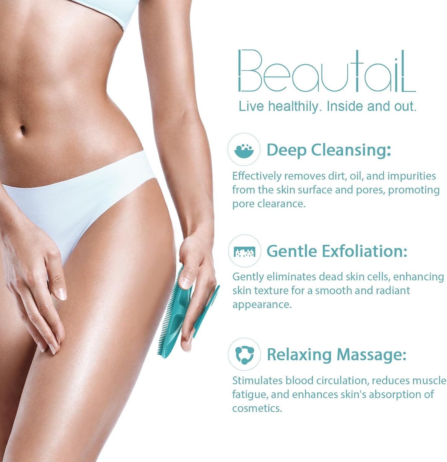 Silicone Body Scrubber Shower Bath Wash Brush Gentle Exfoliating Scrub Cleansing Loofah for Women Men Baby Sensitive Skin, Easy to Clean, Lather Nicely, More Hygienic, 1 Pack, Cyan