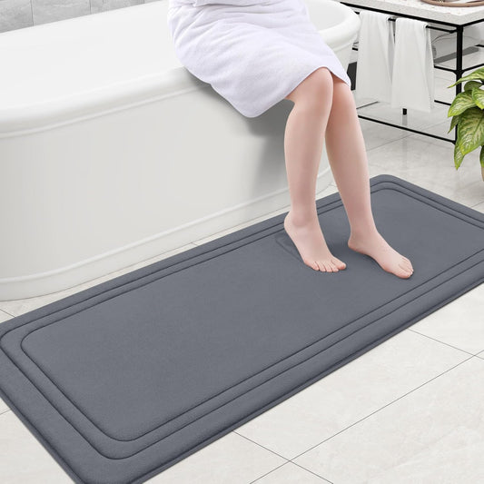 Grandaily Memory Foam Bath Mat Rug 59x24, Ultra Soft, Non-Slip and Absorbent Bathroom Rugs, Machine Wash Dry, Comfortable Bath Carpet for Bathroom Floor, Tub and Shower, Dark Grey